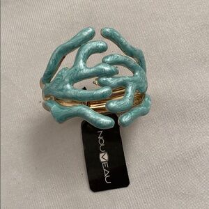 Nouveau aqua enamel and gold tone nautical cuff bracelet